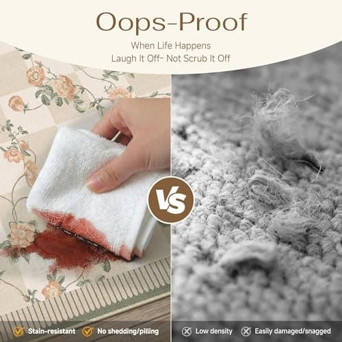 HUGEAR 2x6 Runner Checkered Rugs for Hallways Machine Washable Beige Long Carpet Floral Print Non-Slip Stain Resistant Low Pile Indoor Throw for Entrance Kitchen Bedroom Dining Laundry - Thumbnail 4