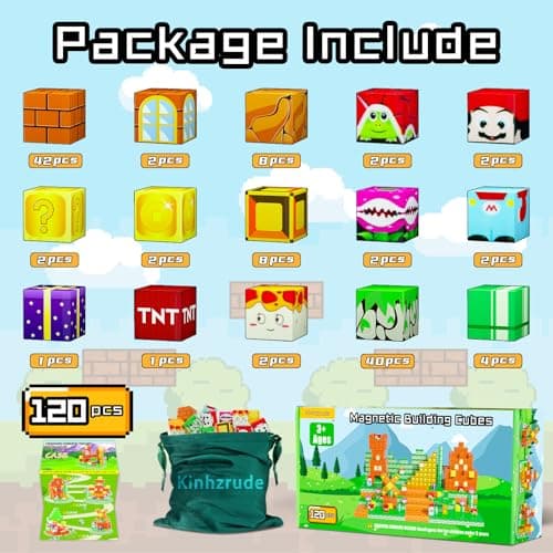 Magnetic Blocks - 120PCS Magnetic Building Blocks Toys,Toddler Montessori Game Creative Construction Toys for Boys Girls,Magnet Tiles Cubes STEM Sensory Toys Birthday Gift for Kids Ages 4 5 6 7 8 9 10 - Thumbnail 2
