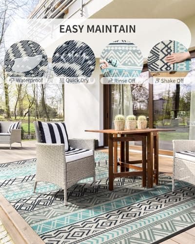 MontVoo Outdoor Rug Carpet Waterproof-Patio Rug Mat 6x9 Reversible RV Outdoor Camping Rugs Picnic Beach Mats Plastic Straw Outside Rugs for Balcony Porch Pool Deck Boho Patio Decor - Thumbnail 3