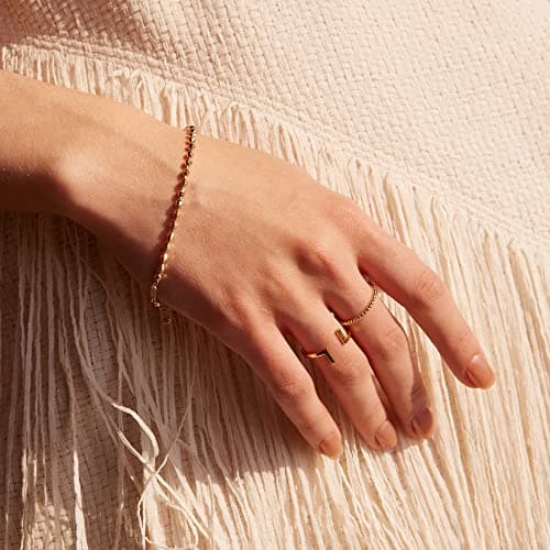 Valloey Rover 14K Gold Thin Beaded Rings, Full Bead Sterling Twisted Rope Wedding Band Stacking Ring for Women - Thumbnail 2