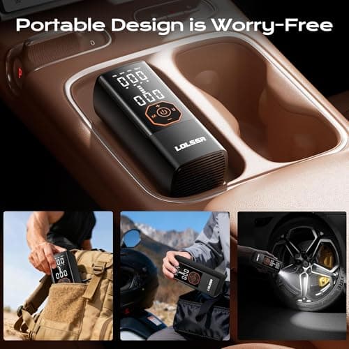 Tire Inflator Portable Air Compressor Air Pump Tires Cordless Electric 180PS for Car, Motorcycle, Bike, Ball, with Tire Gauge Pressure-Black - Thumbnail 5