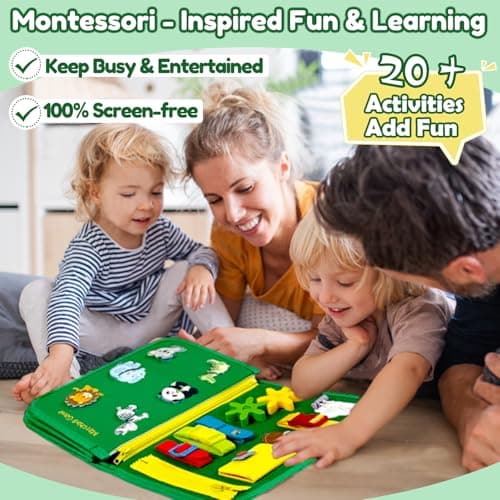 Qizfun Toddler Busy Board Montessori Toys – Sensory Busy Book, Educational Learning Travel Toy for Airplane & Car, Keeps Toddlers Engaged, Birthday Gifts for Toddler Boys Girls - Thumbnail 2
