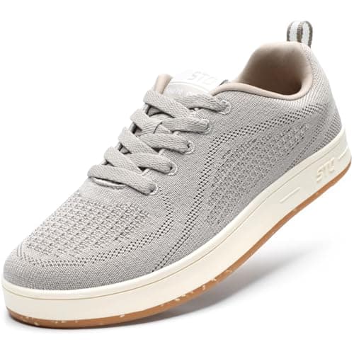 STQ Business Casual Shoes Women Fashion Sneakers Lace Up Mesh Shoes Breathable Walking Shoes Taupe Size 7.5 - Image 1