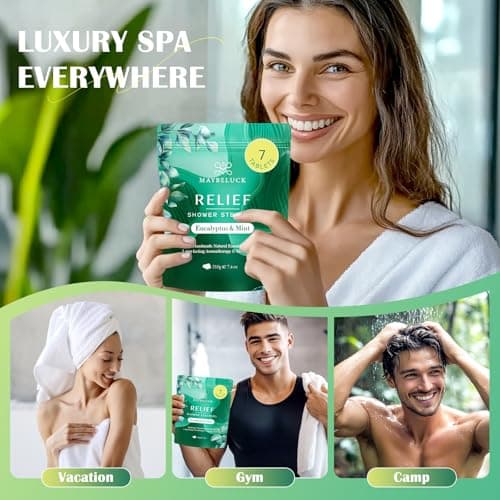 Maybeluck Eucalyptus Mint Shower Steamers 7 Pack - Eucalyptus for Shower, Self Care Easter Basket Stuffers, Relaxation Spa Gifts for Women & Men, Natural Essential Oil Bombs for Self Care - Thumbnail 6