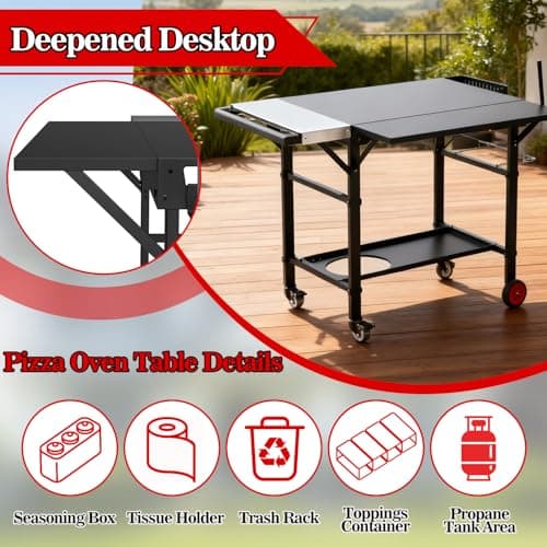 AOKEMAi Grill Table for Oon Pizza Oven Accessories, Ninja Pizza Oven Table with Extendable Desk - Fit Gozney, Solo Stove, Durable Outdoor Grill Cart Stand with Food Prep Topping Station for Backyard - Thumbnail 6