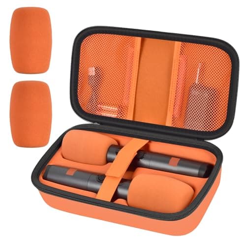 Wireless Microphone Case for JBL PartyBox & Two Mic System, Shockproof Karaoke Microphones Travel Storage Box with Mic Foam Cover, Holds 2 Mics, Receivers, Adapters, AA Batteries - Orange+Black Zipper - Image 1