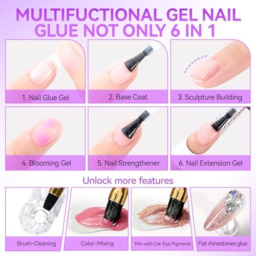 Gelike EC 6 in 1 Nail Glue Gel: 2 Pcs Gel Nail Polish for Press on Nails - Nail Glue Strong Easy and Long Last for False Acrylic Tip - Base Coat for Salon Home Polish - Thumbnail 3