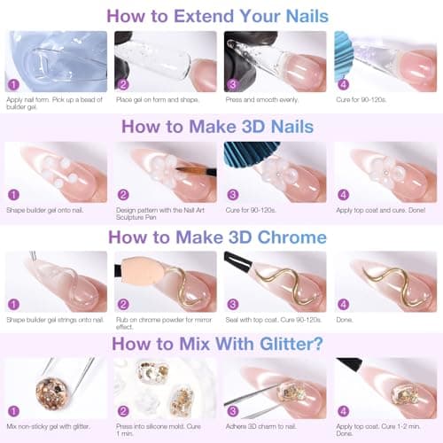 GELLAKTIK 60g Solid Builder Nail Gel with 3D Sculpting Mold, Non-Sticky Hand Carving Gel for Nail Art Extension - Hard Gel for DIY & Salon, UV/LED Cured, Large Capacity (Nude) - Thumbnail 6