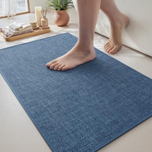 MontVoo Bath Mat Rug-Ultra Thin Non Slip Bath Mats for Bathroom Mat Quick Dry, Rubber Backing Washable Bathroom Rugs Fit Under Door, Absorbent Bath Rugs for Floor,20"x32",Blue