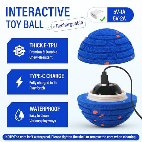 VOXGET Smart Interactive Dog Toy Ball, Upgrade Automatic 3 Modes Moving Ball with Remote Control for Medium Large Dogs, Rechargeable Waterproof E-TPU Bounce & Rotating Dog Toy to Keep Busy (Dark Blue) - Thumbnail 3