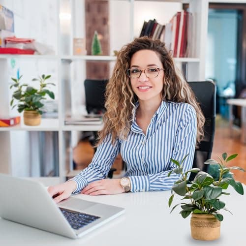 Arbolanta Artificial Fake Plant Potted 12.8'' Small Faux Greenery Ficus Style in Jute-Wrapped Yellow Planter for Tabletop Home Office Decor - Thumbnail 4