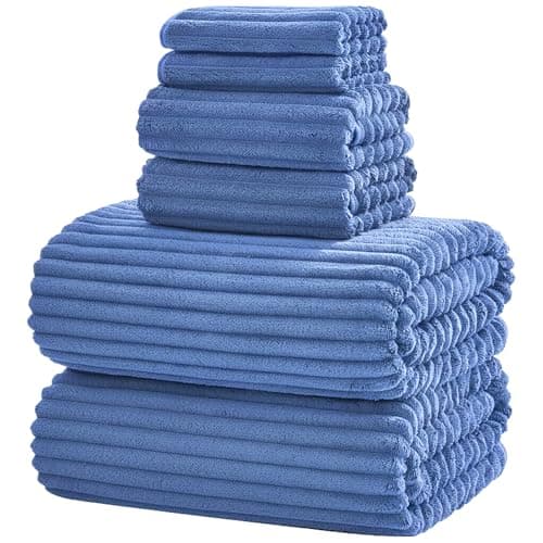 NALIVO 6-Piece Bath Towel Set(30"x60"), 2 Large Bath Towel Sheets, 2 Hand Towels and 2 Washcloths - Highly Absorbent Quick Dry Microfiber,Ultra Soft Towel Set for Bathroom (Blue) - Image 1