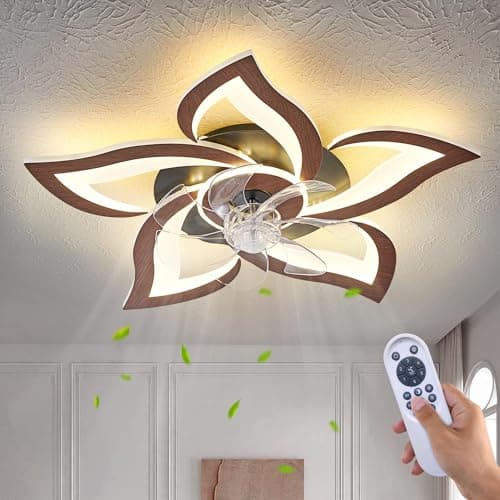 Dalouguan Geometric Ceiling Fan with Lights and Remote Control, 3 Light Colors, 6 Speeds, Low Profile Flush Mount for Kitchen, Bedroom, Living Room