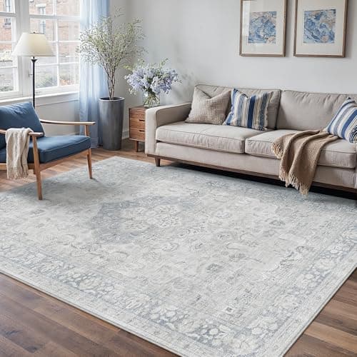 PureCozy Blue 4x6 Vintage Washable Thin Area Rug Traditional Distressed Indoor Non Slip Soft Low Pile Carpet, Easy Care for High Traffic Soft Rugs in Bedroom Office Coffee Table Dining Room - Image 1