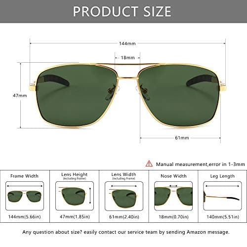 SUNGAIT Men's Polarized Sunglasses Durable Metal Frame for Fishing Driving Golf (Gold Frame/Green Lens) Metal Frame 0925 JKLV - Thumbnail 5