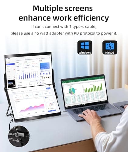 Ingnok 15.6" Dual Monitor, FHD 1080P 100% sRGB Laptop Screen Extender for Windows Mac, with 4 Speakers, 2 HDMI USB C Ports, for Office Gaming Triple Monitor - Thumbnail 2