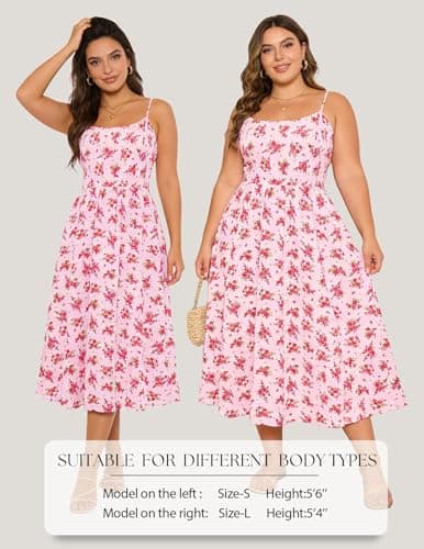 Belle Poque Pink Floral Dress for Women 2026 Summer Sleeveless Midi Sun Dresses A-line Beach Elegant Sundresses Medium - Thumbnail 5