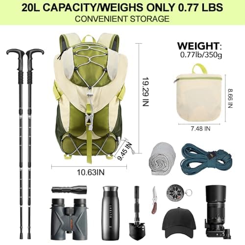Seektop Ultra Lightweight & Packable Hiking Backpack 20L,Water-Resistant Foldable Daypack for Men Women, Compact for Hiking,Travel,Outdoor - Thumbnail 5