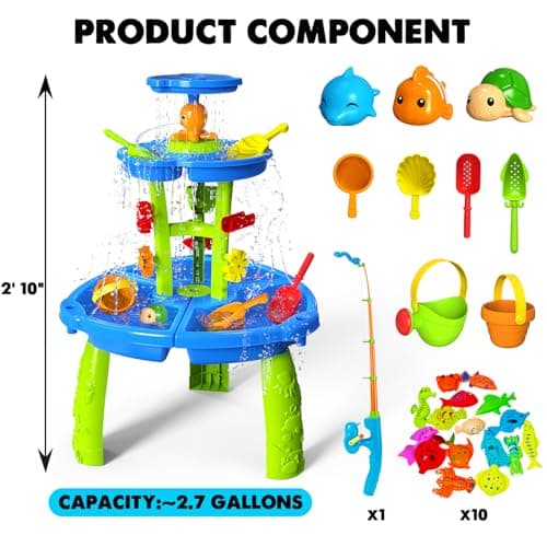 CozyBomB™ Water Table for Toddlers 3-5 | Outdoor Toys Water Play Table, Magnetic Fishing Toy Game, Summer Splash Pond Showers Sand Activity, Sensory Party Birthday Gift Kids Ages 4-8 9-12 - Thumbnail 2
