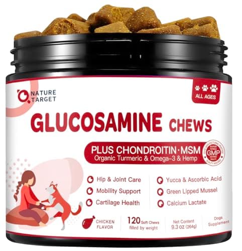 NATURE TARGET Glucosamine for Dogs, Joint Supplement with Chondroitin, MSM, Omega-3, Hemp for Pain Relief, Hip & Joint Chews for Dogs with Calcium for Bone Health, 120 Soft Chews - Image 1