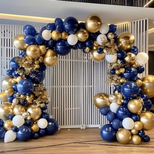 188pcs Royal Blue White Gold Balloon Garland Arch Kit, Navy Blue White and Gold Balloon for Anniversary Wedding Bridal Shower Birthday Party Decorations - Image 1