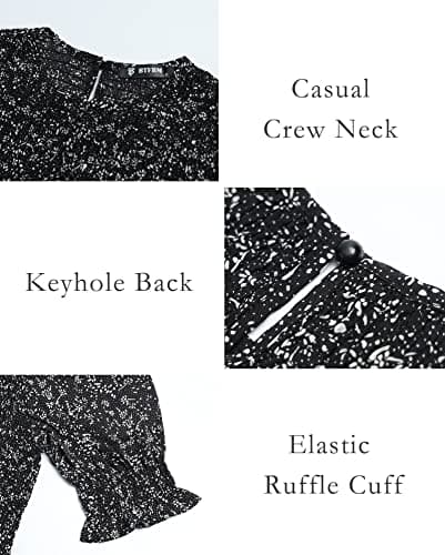 BTFBM Women Casual Summer Dresses 2026 Spring Crew Neck Ruffle Short Sleeve Smocked Floral Boho Flowy Maxi Dress Clothes(Floral Black White, Medium) - Thumbnail 5