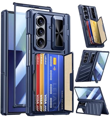 LEIAU for Samsung Galaxy Z Fold 7 Wallet Case - Heavy Duty Armor with 4 Card Holder Kickstand & Camera Cover | RFID Blocking Anti-Slip Business Design Blue