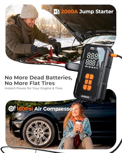 GUREVO 2000A Jump Starter with Air Compressor, Car Battery Jumper Starter Portable with 160PSI Auto-Shutoff Tire Inflator, Car Battery Charger Jump Box for 8.0L Gas/6.0L Diesel Engines - Thumbnail 2