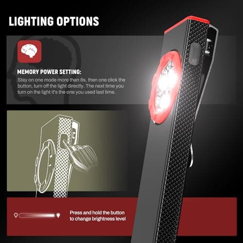 lexall EDC Flashlight, 800Lumen Rechargeable Pocket Flat Flashlight, Magnetic LED Flashlight with Clip, Dimmable Mini Area Light for Car Repairs/Inspection/Travel/Emergency/Camping - Thumbnail 4