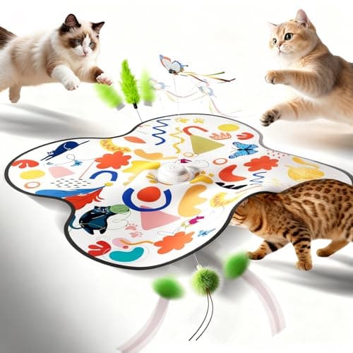 Interactive Cat Toys for Indoor Cats–Rechargeable Automatic Hide and Seek Kittens Toy with Moving Wand Feathers,Fluttering Butterfly,Real Mouse Squeaky,Motion Activated for Exercise & Bored Adult Cats - Image 1