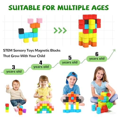 Hiwawind 40pcs Magnetic Blocks -Ideal Gifts for 3 4 5 6 Year Old,STEM Learning Toys for 3-5 Year Old Boys & Girls, Safe & Strong Building Blocks with ASMR Sounds,Classroom Must Haves - Thumbnail 2