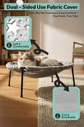 POMESEA Elevated Cat Bed, Glow-in-The-Dark Fabric Cat Hammock Bed for Large Indoor Cats, Machine Washable & Breathable Cover, Tool Free Easy Assembly, up to 66Lbs (Gray, L) - Thumbnail 5