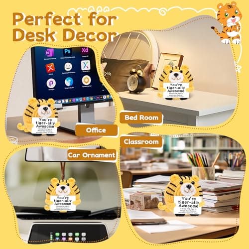 DAFURIET Birthday Valentine Gifts for Women Men: Mini Funny Positive Tiger Crochet Animal Gift for Coworkers, Boss, Dad, Teacher, Friend - Desk Home Decor & Emotional Inspirational Support - Thumbnail 5