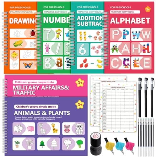 6 Pack Magic Grooved Writing Practice Books for Kids,Reusable Handwriting Practice with Pen,Pencil Grisp,Cute Seal and Learning Schedule ,Pecfect Tracing Copybook for Kindergarten Preschool Age 3-8 - Image 1