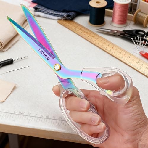 scissors all purpose scissors for office, 9 Inch Titanium Coated Blades and Ergonomic, Clear Sscissors for Office Desk, Modern Design for Craft, Sewing, fabric,Office/Multicolored - Thumbnail 2