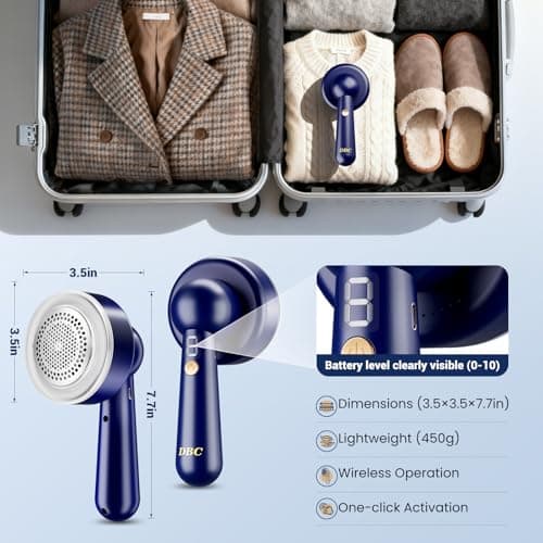 DBC Fabric Shaver & Lint Remover for Clothes, Sweaters & Furniture - 6-Leaf Blade, 3 Speeds, 2H Runtime, Portable Design Perfect for Travel, Includes 2 Extra Blades - Thumbnail 6