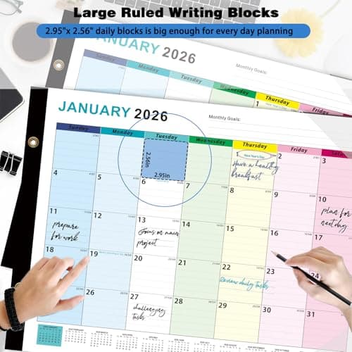 Dayvorax 2026-2027 Desk Calendar - 22" x 17", 18 Month Calendar Jan 2026 - Jun 2027, Large Monthly Desktop Calendar with Daily Blocks, Thick Paper, Corner Protectors - Colorful (3 Stickers Included) - Thumbnail 6