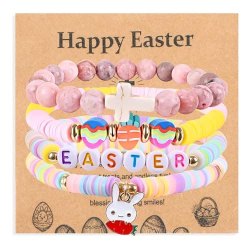 SKVIZLAC Easter Bracelets Set Handmade Natural Stone Bunny Cross Bracelet for Easter Beaded Stretch Bracelets Teen Gifts Easter Jewelry for Women (Easter Bracelet-B) - Image 1