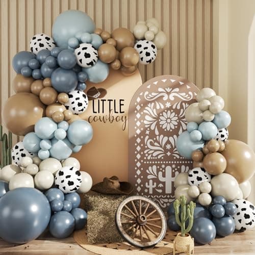 JOYFLOAT Cowboy Dusty Blue Cow Balloon Garland Arch Kit, Light blue Brown Sand White Balloons for Cowboy Rodeo Baby Shower Western Theme Birthday Party Decoration - Image 1