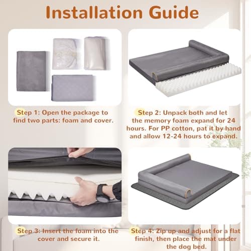 Chew-Proof Dog Bed Medium Size Dog Orthopedic Waterproof Pet Bed Memory Foam with Anti-Slip Mat Washable Dog Couch (Grey) - Thumbnail 6