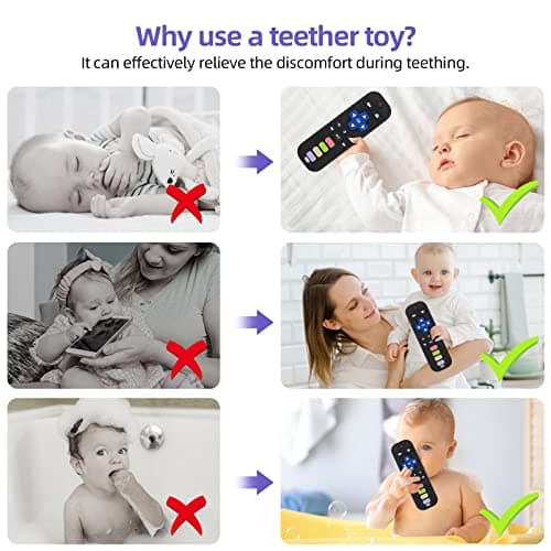 Chuya Baby Teether Toy Chew Toys for Babies 3-24 Months TV Remote Control Shape Teething Relief for Infants (Black) - Thumbnail 4