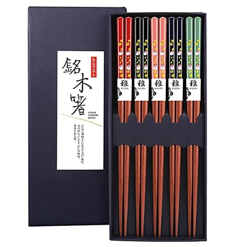 MFJUNS 5 Pairs Natural Wooden Chopsticks Reusable Japanese Chopsticks - Lightweight Safe Chop Sticks 8.9 Inch/22.7 cm Gift Set - Image 1