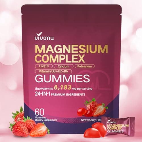 Magnesium Gummies with Magnesiums Glycinate Citrate Malate Vitamin D3 K2, Calcium, Zinc, CoQ10-60 Gummies Magnesium Complex for Women, Men & Kids - Image 1