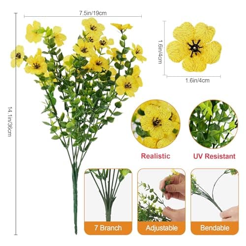 CogDat 20 Bundles Artificial Flowers for Outdoors‌ with 6 Faux Butterflies, UV Resistant and No Fade, ‌Fake Flowers for Garden Patio Porch Home Decor Wedding Easter Mother's Day (Orange Yellow) - Thumbnail 2