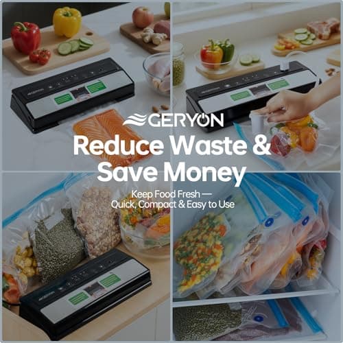 GERYON Vacuum Sealer Machine – Automatic Food Vacuum Sealer for Dry & Moist Food, Compact with LED Touch Panel, Includes Zipper Bags & Roll, Perfect for Sous Vide & Freezer Storage (Silver) - Thumbnail 4