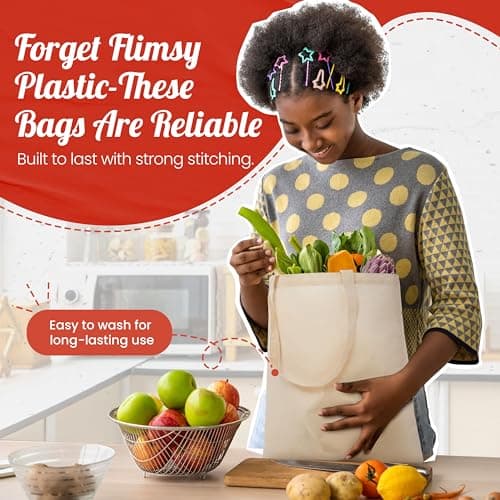 Simply Cool 10-Pack Canvas Tote Bag - Lightweight Tote Bags Bulk, Medium Reusable Grocery Shopping Cloth Bags for Advertising, DIY Projects, Crafts, Painting, Embroidery, Custom Logo - Thumbnail 6