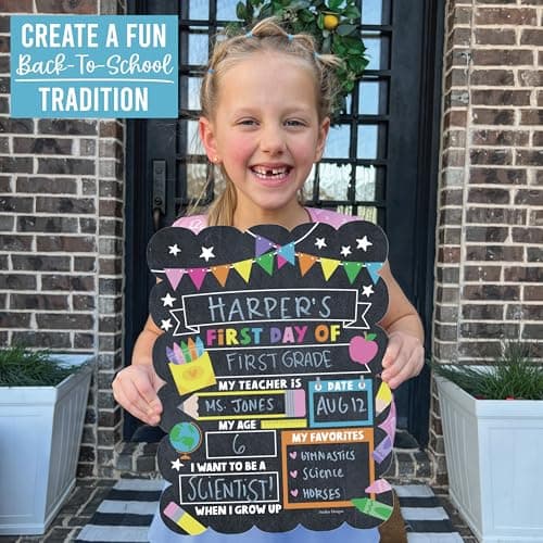 My First Day of School Sign with Markers -11x14 Back to School Signs First and Last Day, Kindergarten Chalkboard Signs, Pre K Sign Board, Preschool Board, Reusable Photo Prop for Kids - Thumbnail 3