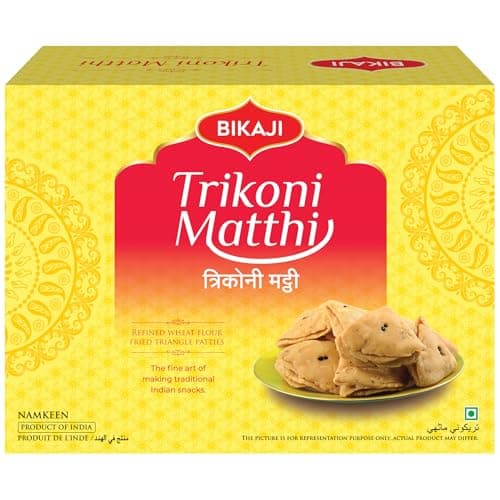 Bikaji Tikoni Mathi 14.11 oz (400g), Indian Sweets, Triangular Crispy Mathri, Traditional Indian Savory Snacks, Flaky & Crunchy Namkeen Bites, Ready to Eat Tea Time & Party