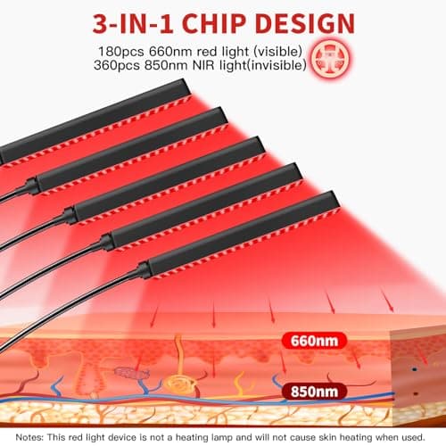 Cholas Red Light Therapy for Face Body, 5 Heads Red Infrared Light Therapy Devices with Stand, 5 Levels Adjustable Brightness 660nm and 850nm Near Infrared Light for Full Body, Muscle Gift for Women - Thumbnail 4