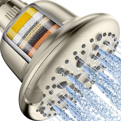 Cobbe Filtered Shower Head, 7 Modes High Pressure Shower Heads - 16 Stage Shower Head Filter for Hard Water for Remove Chlorine and Harmful Substances (Elegant Brushed Nickel, 5 Inch Round) - Image 1